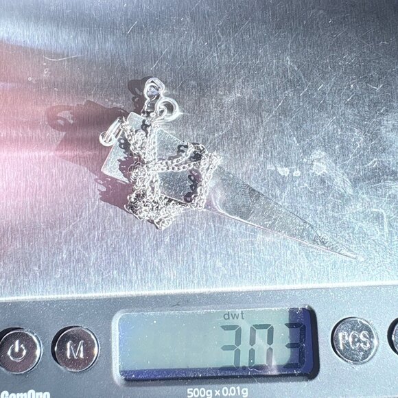 VTG Sterling Silver 925 Large Spike Pendant Necklace Spring Ring Size 18" Length - Picture 11 of 12